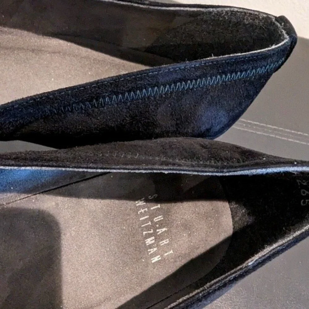 Stuart Weitzman Black Genuine Suede Wedged Heels with Chain Bow - Picture 8 of 11